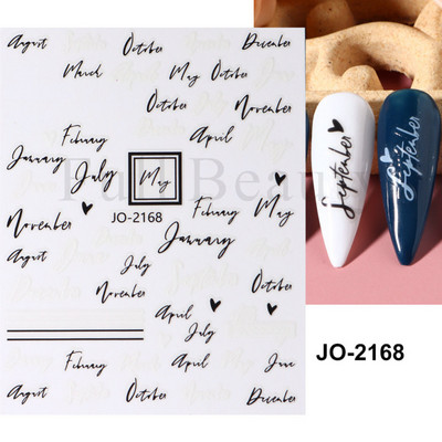 Autocolante pentru unghii cu litere albe și negru Glisoare cu cuvinte de dragoste pentru manichiură Personaj 3D Nail Art Polish Decalcomanie Piese de decorare FBJO2173