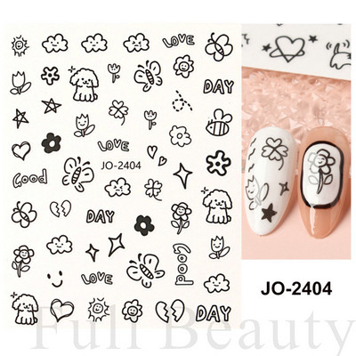 Autocolante pentru unghii cu litere albe și negru Glisoare cu cuvinte de dragoste pentru manichiură Personaj 3D Nail Art Polish Decalcomanie Piese de decorare FBJO2173