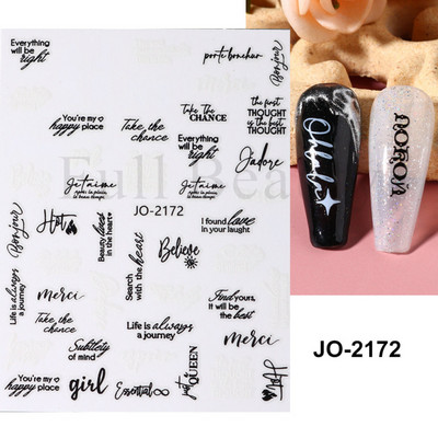 Autocolante pentru unghii cu litere albe și negru Glisoare cu cuvinte de dragoste pentru manichiură Personaj 3D Nail Art Polish Decalcomanie Piese de decorare FBJO2173