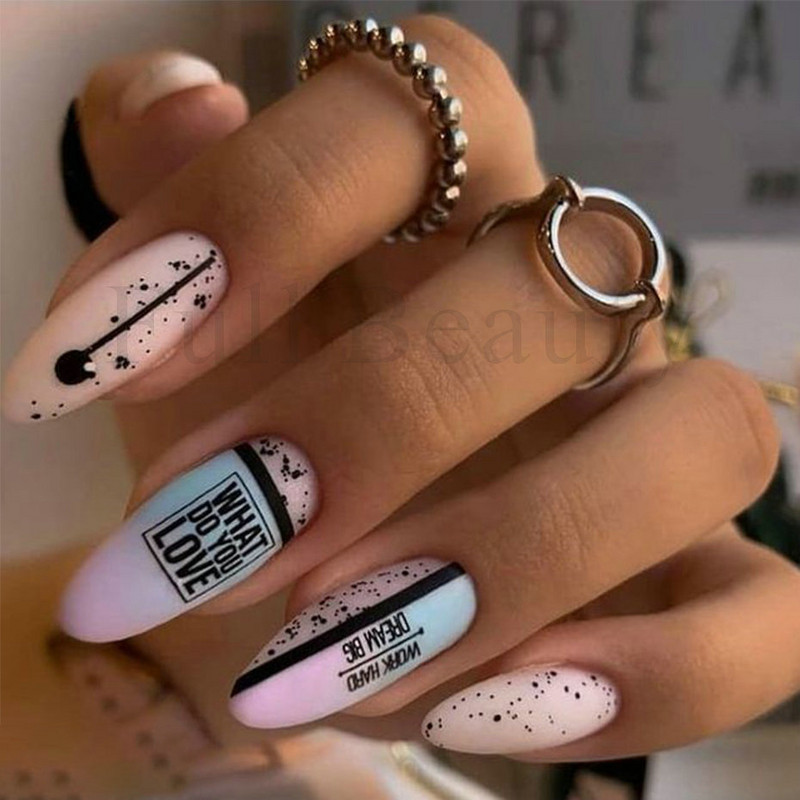 Autocolante pentru unghii cu litere albe și negru Glisoare cu cuvinte de dragoste pentru manichiură Personaj 3D Nail Art Polish Decalcomanie Piese de decorare FBJO2173