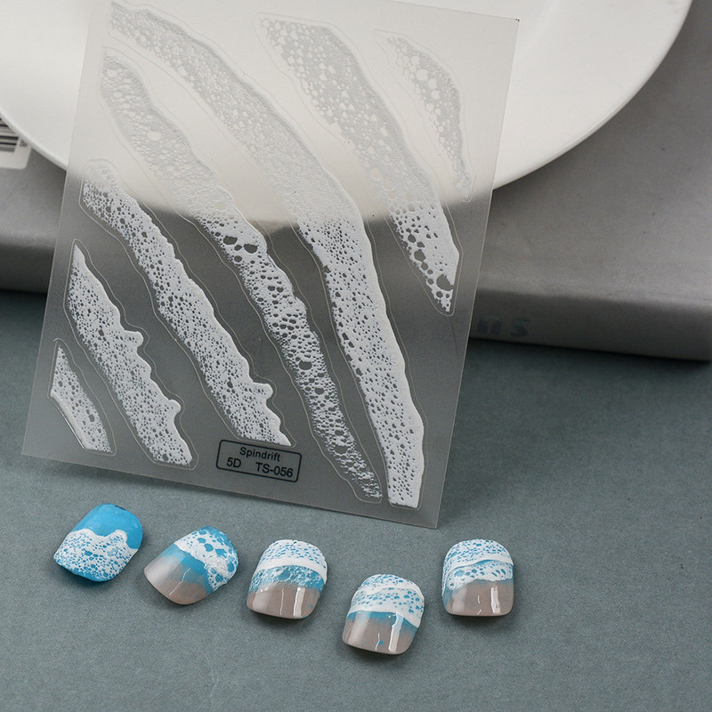 Plajă Valurile Mării Vară Reliefuri în relief 5D Auto-adezive Decorații pentru unghii Autocolante Cochilii de sirenă Meduză Decalcomanii pentru manichiură