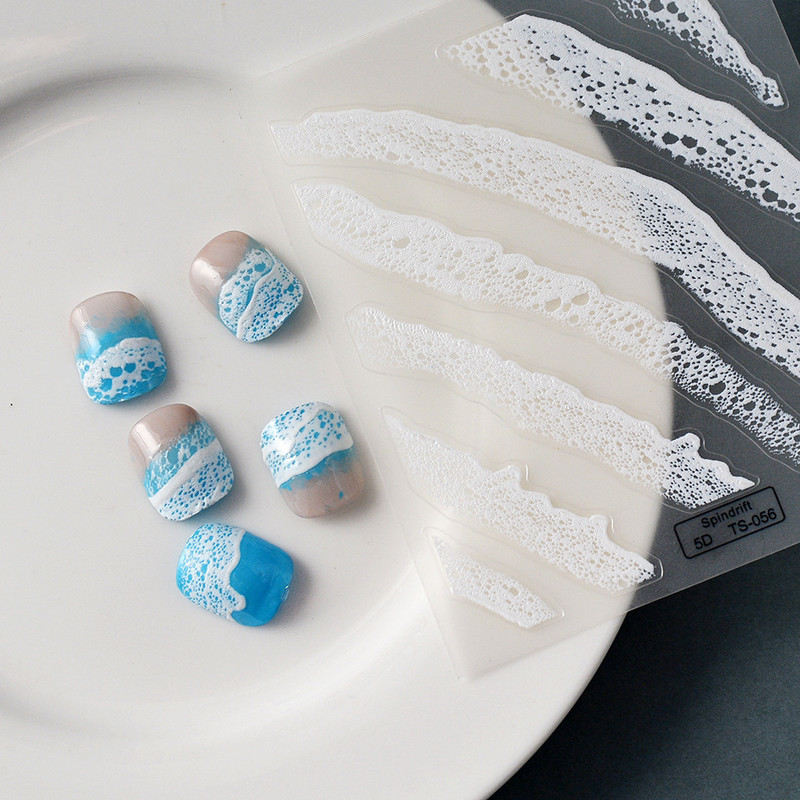 Plajă Valurile Mării Vară Reliefuri în relief 5D Auto-adezive Decorații pentru unghii Autocolante Cochilii de sirenă Meduză Decalcomanii pentru manichiură
