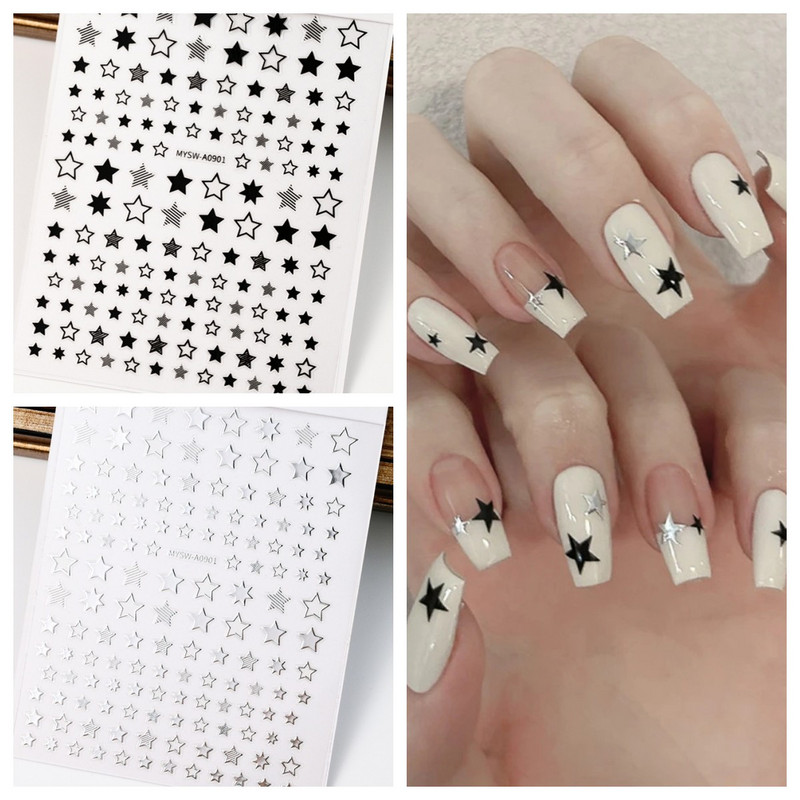1 KOM Sliver Stars Naljepnice za nokte 3D Bronzing Laser White Cross Starlight Glossychic Y2K stilski ljepljivi ukrasi za manikuru *#