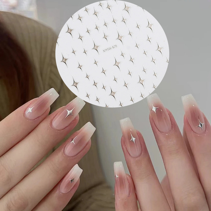 1 KOM Sliver Stars Naljepnice za nokte 3D Bronzing Laser White Cross Starlight Glossychic Y2K stilski ljepljivi ukrasi za manikuru *#