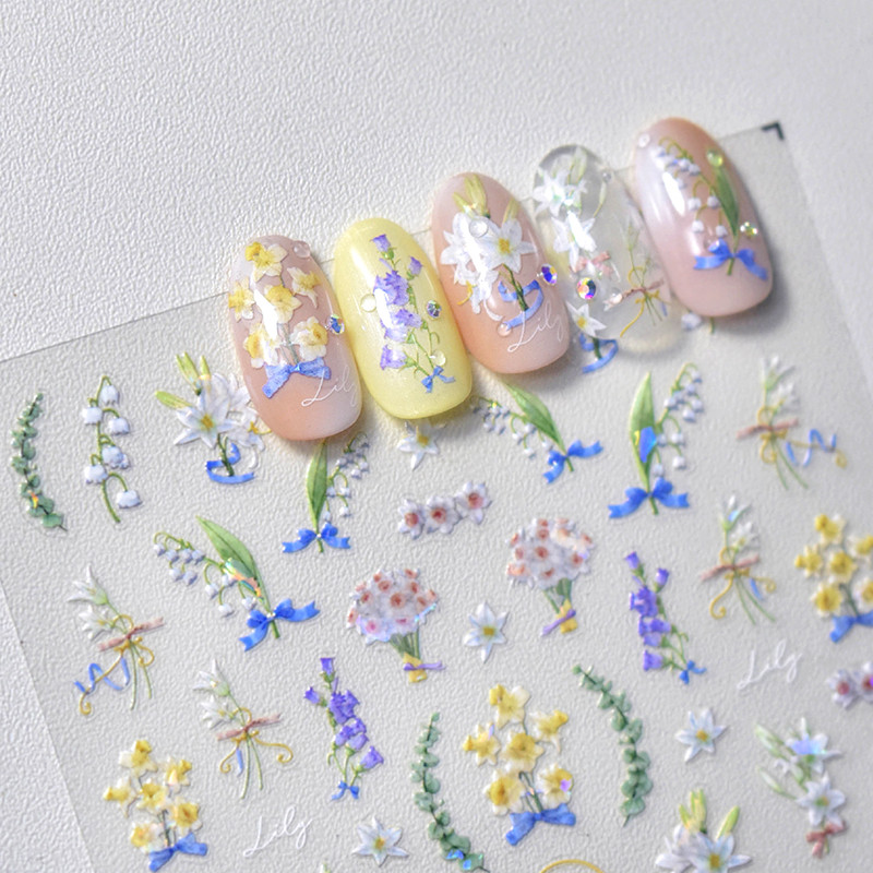 Fantaasia värviline laserlill liilia lootose orhidee leht 3D pehme reljeefsed reljeefid isekleepuvad küünekleebised maniküüri 5D kleebised