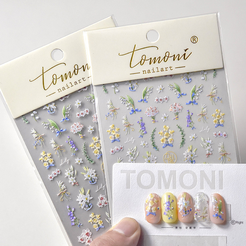 Fantaasia värviline laserlill liilia lootose orhidee leht 3D pehme reljeefsed reljeefid isekleepuvad küünekleebised maniküüri 5D kleebised