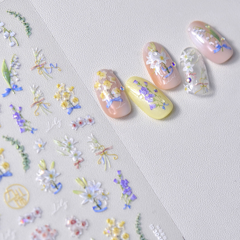 Fantaasia värviline laserlill liilia lootose orhidee leht 3D pehme reljeefsed reljeefid isekleepuvad küünekleebised maniküüri 5D kleebised