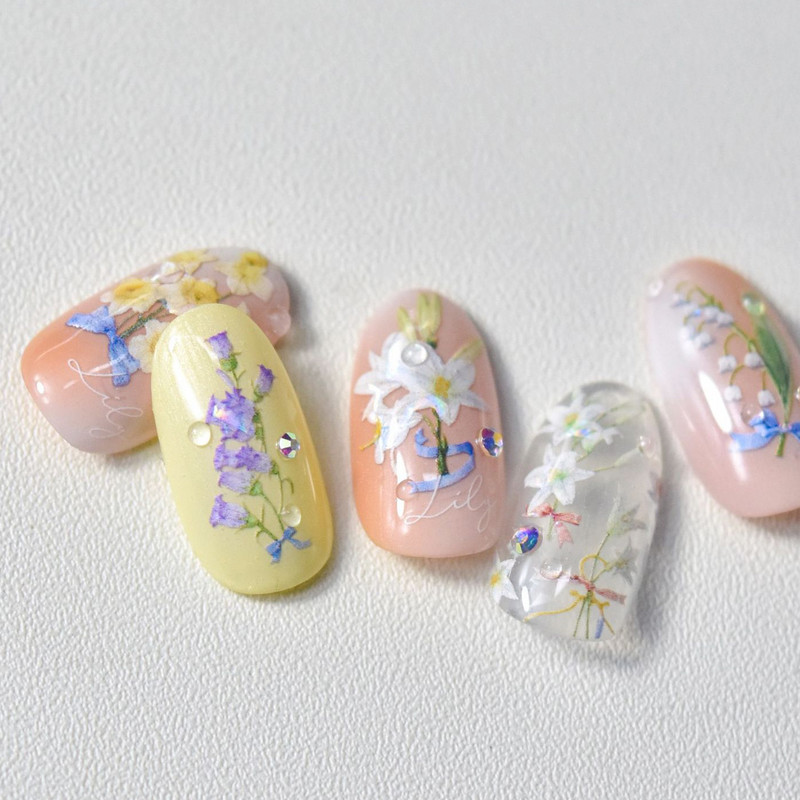 Fantaasia värviline laserlill liilia lootose orhidee leht 3D pehme reljeefsed reljeefid isekleepuvad küünekleebised maniküüri 5D kleebised