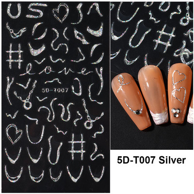 5D küünekleebis Sinine pronksjas lilleline lehtede kujundus Akrüülgraveeritud küünte liugurid Läikivad geellakiga kleebised Dekoratsioon LA5D-T033