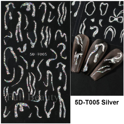 5D küünekleebis Sinine pronksjas lilleline lehtede kujundus Akrüülgraveeritud küünte liugurid Läikivad geellakiga kleebised Dekoratsioon LA5D-T033