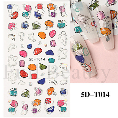 5D küünekleebis Sinine pronksjas lilleline lehtede kujundus Akrüülgraveeritud küünte liugurid Läikivad geellakiga kleebised Dekoratsioon LA5D-T033