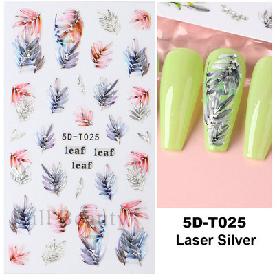 5D küünekleebis Sinine pronksjas lilleline lehtede kujundus Akrüülgraveeritud küünte liugurid Läikivad geellakiga kleebised Dekoratsioon LA5D-T033