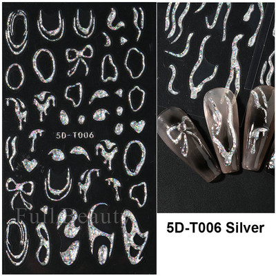 5D küünekleebis Sinine pronksjas lilleline lehtede kujundus Akrüülgraveeritud küünte liugurid Läikivad geellakiga kleebised Dekoratsioon LA5D-T033