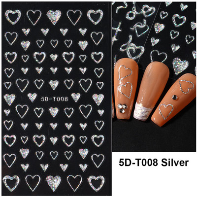 5D küünekleebis Sinine pronksjas lilleline lehtede kujundus Akrüülgraveeritud küünte liugurid Läikivad geellakiga kleebised Dekoratsioon LA5D-T033