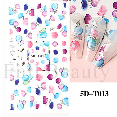 5D küünekleebis Sinine pronksjas lilleline lehtede kujundus Akrüülgraveeritud küünte liugurid Läikivad geellakiga kleebised Dekoratsioon LA5D-T033