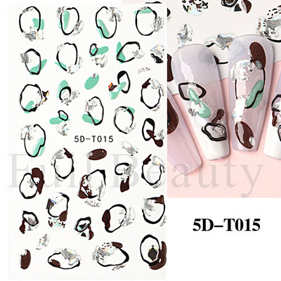 5D küünekleebis Sinine pronksjas lilleline lehtede kujundus Akrüülgraveeritud küünte liugurid Läikivad geellakiga kleebised Dekoratsioon LA5D-T033