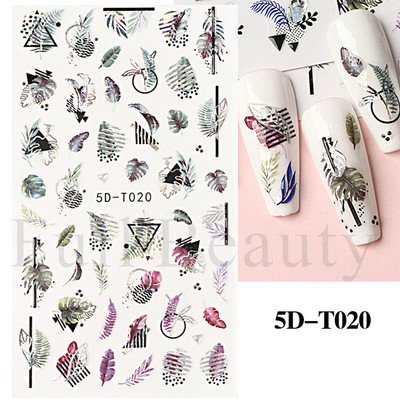 5D küünekleebis Sinine pronksjas lilleline lehtede kujundus Akrüülgraveeritud küünte liugurid Läikivad geellakiga kleebised Dekoratsioon LA5D-T033