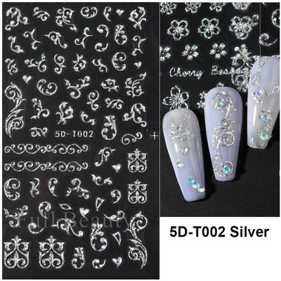 5D küünekleebis Sinine pronksjas lilleline lehtede kujundus Akrüülgraveeritud küünte liugurid Läikivad geellakiga kleebised Dekoratsioon LA5D-T033