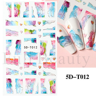 5D küünekleebis Sinine pronksjas lilleline lehtede kujundus Akrüülgraveeritud küünte liugurid Läikivad geellakiga kleebised Dekoratsioon LA5D-T033