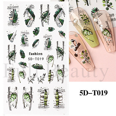 5D küünekleebis Sinine pronksjas lilleline lehtede kujundus Akrüülgraveeritud küünte liugurid Läikivad geellakiga kleebised Dekoratsioon LA5D-T033