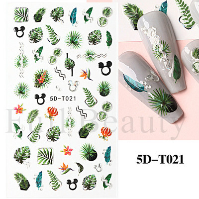 5D küünekleebis Sinine pronksjas lilleline lehtede kujundus Akrüülgraveeritud küünte liugurid Läikivad geellakiga kleebised Dekoratsioon LA5D-T033