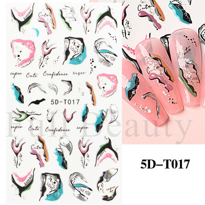 5D küünekleebis Sinine pronksjas lilleline lehtede kujundus Akrüülgraveeritud küünte liugurid Läikivad geellakiga kleebised Dekoratsioon LA5D-T033