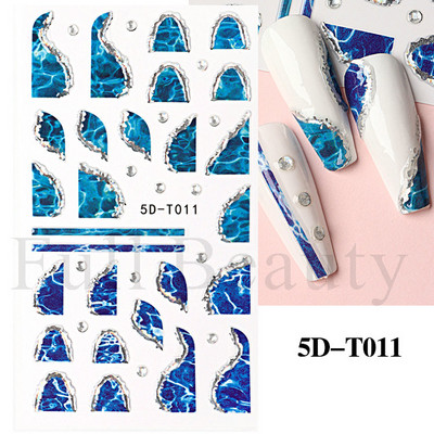 5D küünekleebis Sinine pronksjas lilleline lehtede kujundus Akrüülgraveeritud küünte liugurid Läikivad geellakiga kleebised Dekoratsioon LA5D-T033