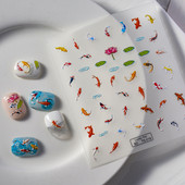 Crveni koi šaran Lotusov cvijet 5D meki reljefni reljefi Samoljepljive naljepnice za nokte Sretna zlatna ribica 3D naljepnice za manikuru Veleprodaja