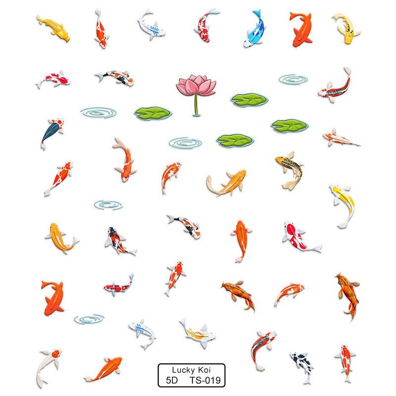 Crveni koi šaran Lotusov cvijet 5D meki reljefni reljefi Samoljepljive naljepnice za nokte Sretna zlatna ribica 3D naljepnice za manikuru Veleprodaja