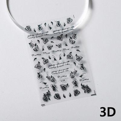 Valged roosiõied 5D pehmed reljeefsed reljeefid Isekleepuvad küünekleebised Kollase rohelise ruudulise mustriga 3D maniküüri kleebised