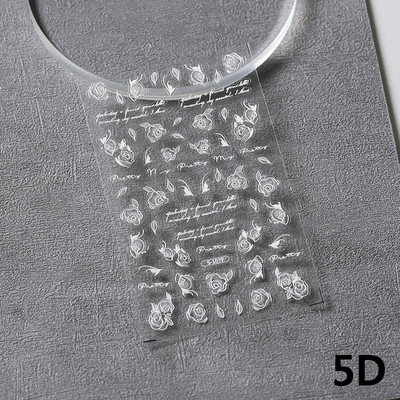 Valged roosiõied 5D pehmed reljeefsed reljeefid Isekleepuvad küünekleebised Kollase rohelise ruudulise mustriga 3D maniküüri kleebised