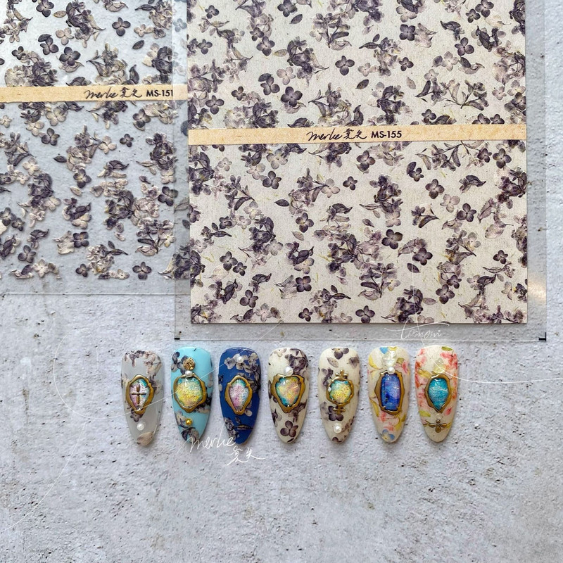 Punk geomeetriline ebaregulaarne pronksjas 3D isekleepuv küünte kaunistus kleebised kuivatatud lilled muru maniküüri kleebis läikiv gooti