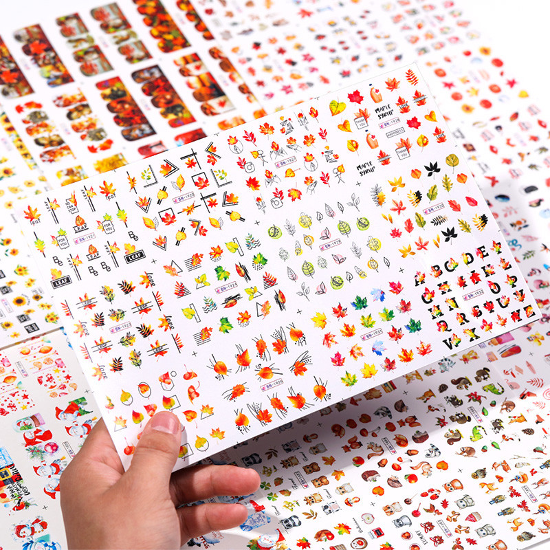12 komada Jesenje lišće Vodene naljepnice za nokte Javorov list Crtane životinje Vodene naljepnice Apstraktne naljepnice za nokte Jesensko cvijeće Dekor Manikura