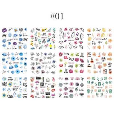 12 minta körömdíszítés matricák virág levelek vízcsúszdák Geometrikus vonalak matricák 3D körömdíszítések kiegészítők