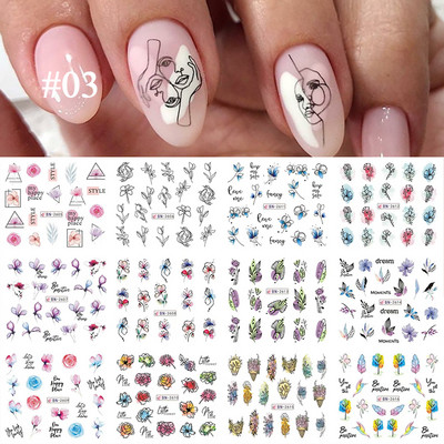 12 minta körömdíszítés matricák virág levelek vízcsúszdák Geometrikus vonalak matricák 3D körömdíszítések kiegészítők