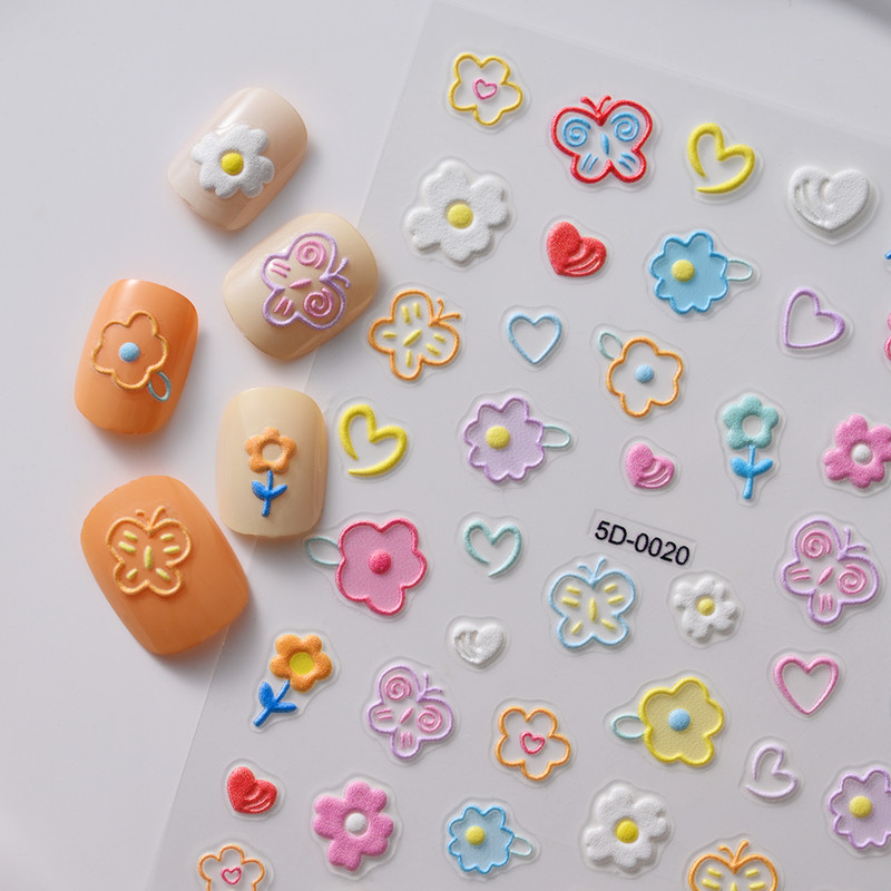 5D värvilised Reljeefsed Lilled Küünekleebised Kevadkarikakrad Tulbid Multifilmid Jänesed Jooned Liugurid Küünekleebised Ise ise teha maniküüri kleebised & S