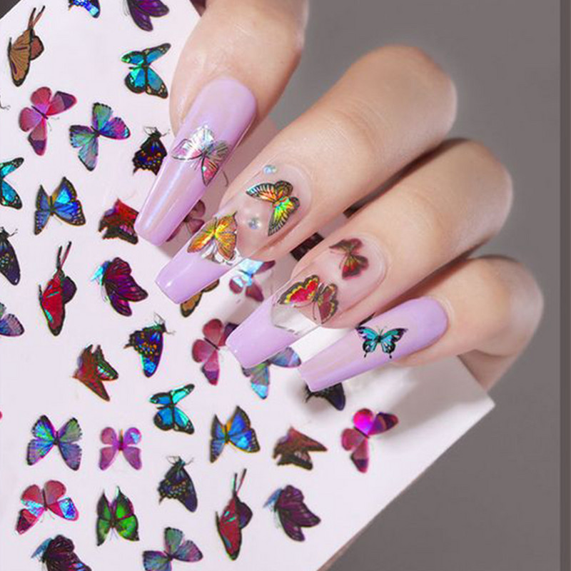 1-leheline sillerdav laserliblikas küünekleebised 3D küünekleebised Holograafiline kunstkleebis Liiv liblikas liuguriga maniküüri kaunistus*