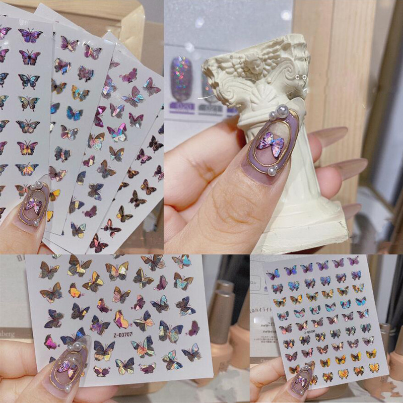 1-leheline sillerdav laserliblikas küünekleebised 3D küünekleebised Holograafiline kunstkleebis Liiv liblikas liuguriga maniküüri kaunistus*