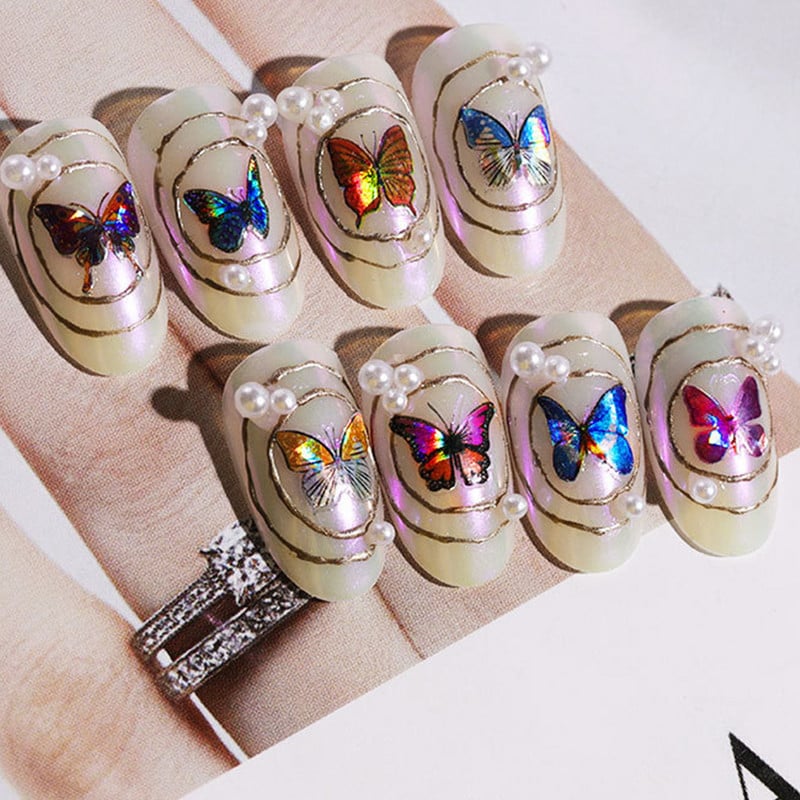 1-leheline sillerdav laserliblikas küünekleebised 3D küünekleebised Holograafiline kunstkleebis Liiv liblikas liuguriga maniküüri kaunistus*