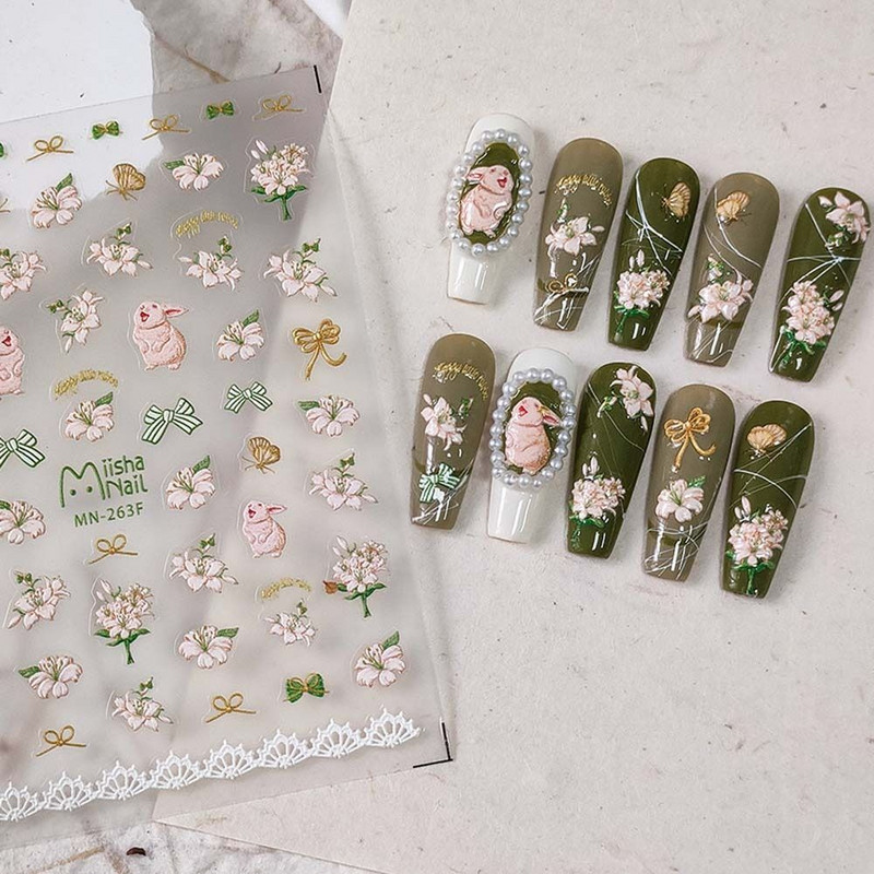 1 leht 5D realistlik armas multikas jänku jänes muinasjutt liblikas karu kleepuvad küünekleebised kleebised maniküüri võlusid