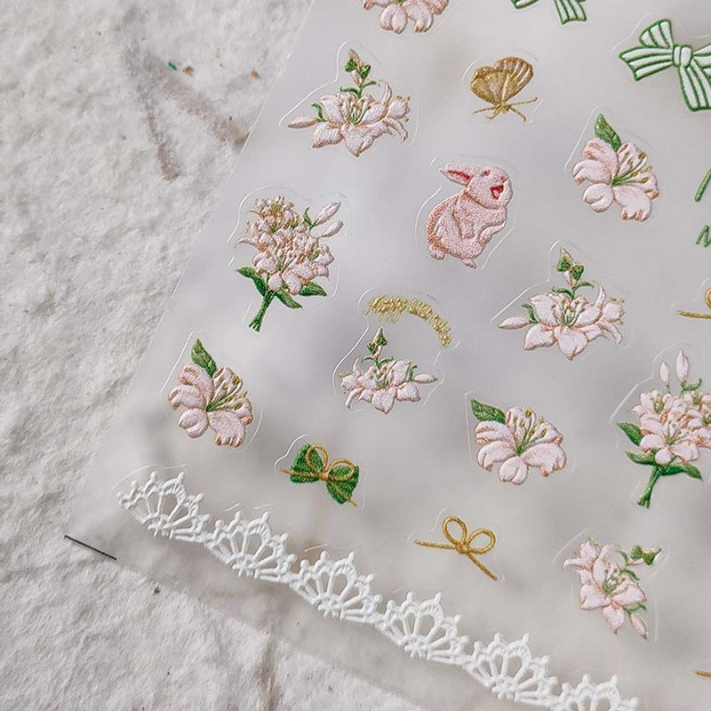 1 leht 5D realistlik armas multikas jänku jänes muinasjutt liblikas karu kleepuvad küünekleebised kleebised maniküüri võlusid