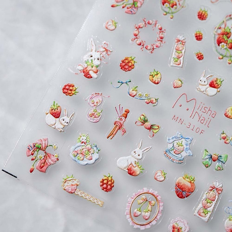 1 leht 5D realistlik armas multikas jänku jänes muinasjutt liblikas karu kleepuvad küünekleebised kleebised maniküüri võlusid