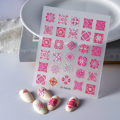 Bohemian Embroidery 5D Reljeefsed küünekleebised Elegantsed Boho stiilis Lillekleebised Küünte kaunistamiseks Maniküür Dekooritarvikud Uus
