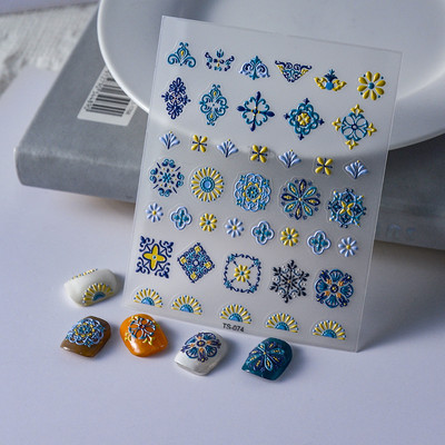 Bohemian Embroidery 5D Reljeefsed küünekleebised Elegantsed Boho stiilis Lillekleebised Küünte kaunistamiseks Maniküür Dekooritarvikud Uus