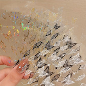 3D leptir naljepnice za nokte 1PC Laser zlatno srebrno bijelo crno samoljepljive naljepnice za nokte holografski leptir savjeti za manikuru