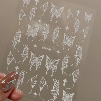 3D стикери за нокти с пеперуди 1PC Лазерни златни сребърни бели черни самозалепващи се стикери за нокти Холографски накрайници за маникюр с пеперуди