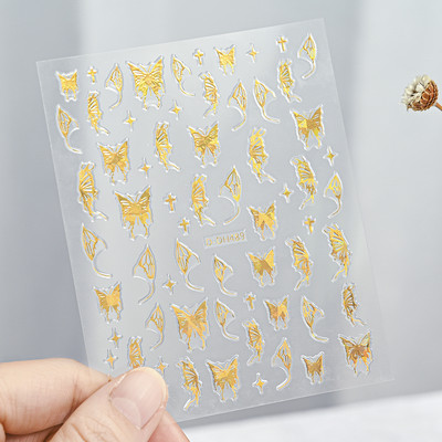 3D leptir naljepnice za nokte 1PC Laser zlatno srebrno bijelo crno samoljepljive naljepnice za nokte holografski leptir savjeti za manikuru