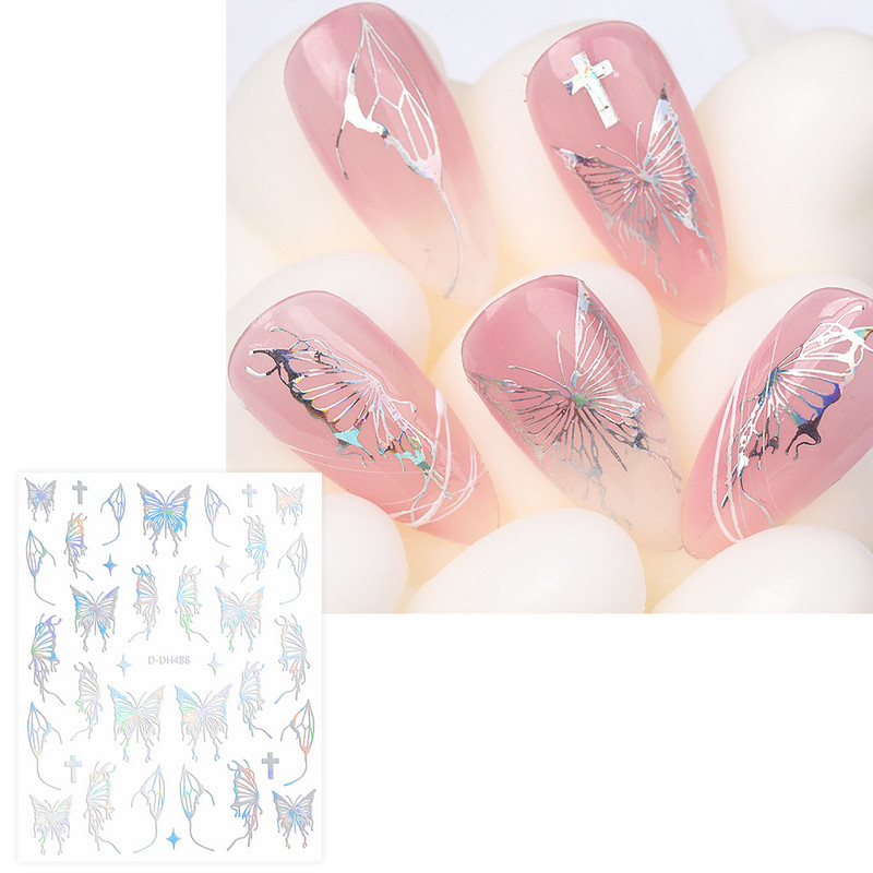 3D leptir naljepnice za nokte 1PC Laser zlatno srebrno bijelo crno samoljepljive naljepnice za nokte holografski leptir savjeti za manikuru