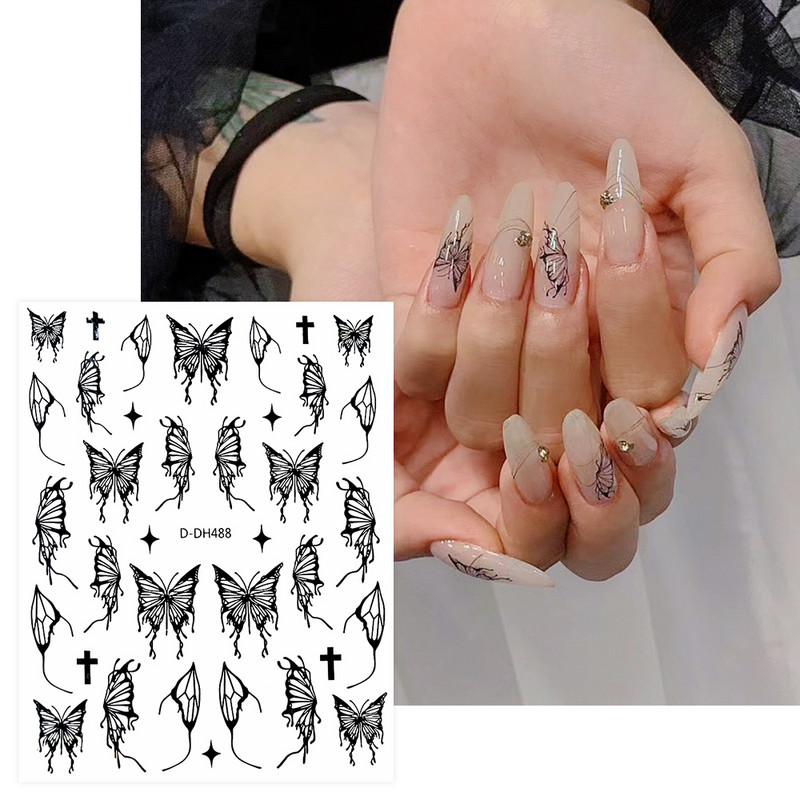 3D leptir naljepnice za nokte 1PC Laser zlatno srebrno bijelo crno samoljepljive naljepnice za nokte holografski leptir savjeti za manikuru