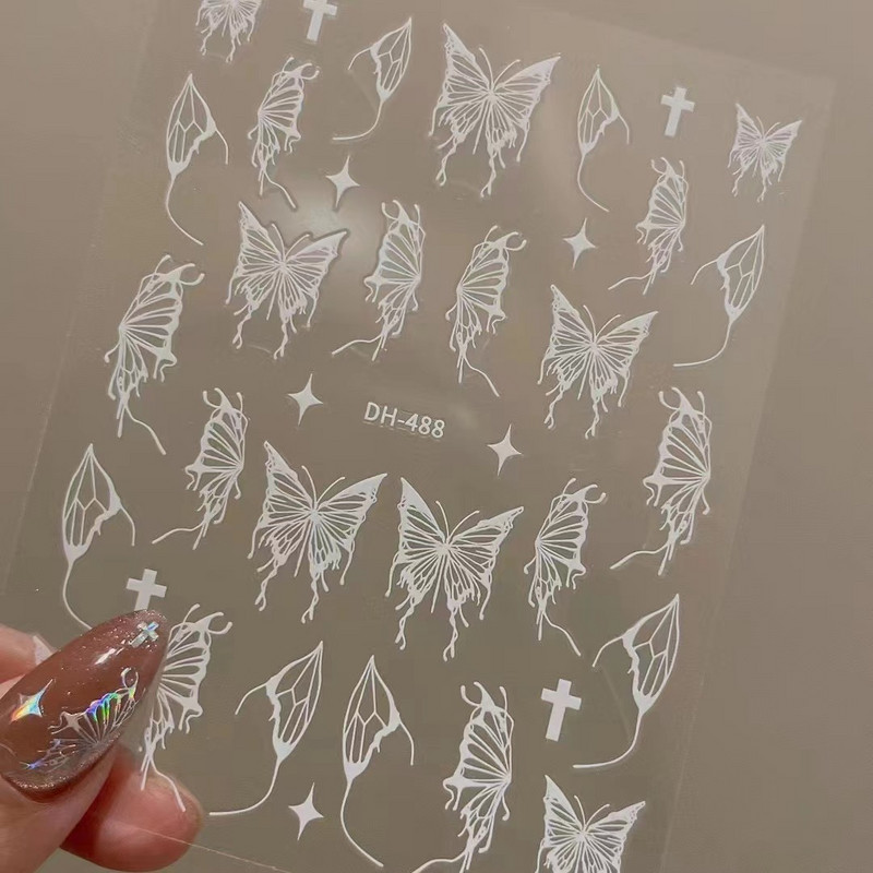 3D leptir naljepnice za nokte 1PC Laser zlatno srebrno bijelo crno samoljepljive naljepnice za nokte holografski leptir savjeti za manikuru